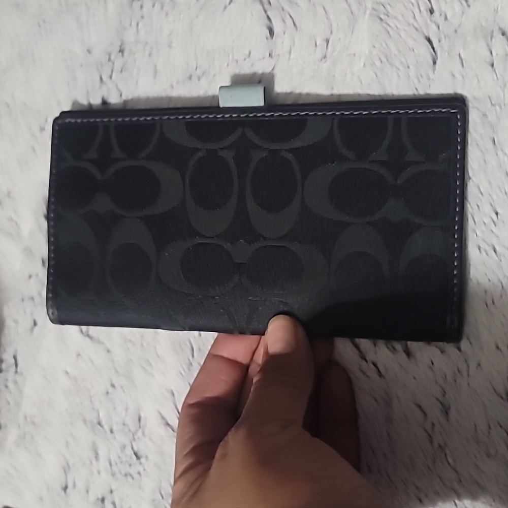 COACH BLACK  CANVAS LEATHER TRIM  BI-FOLD CHECK BOOK WALLET